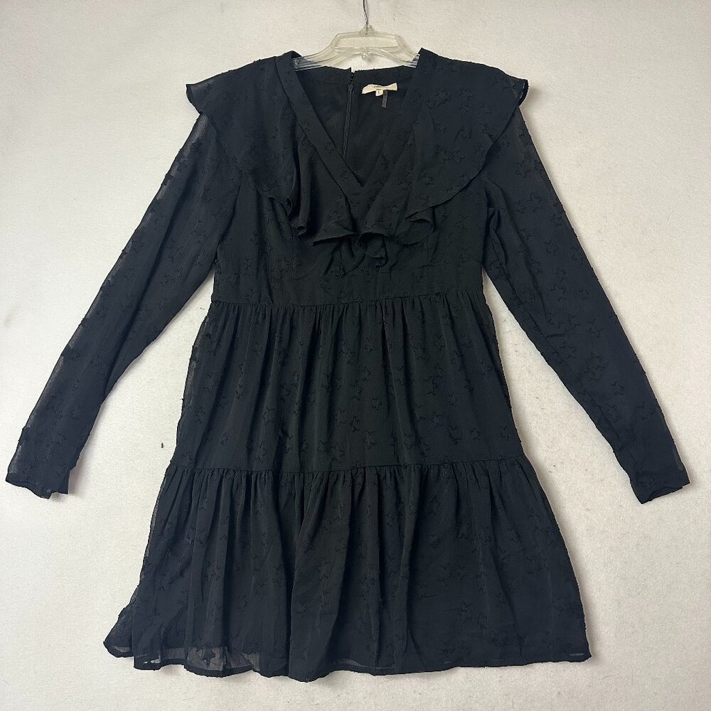 Entro dress sz L black lace‎ sheer sleeves tiered v neck Wednesday goth emo
